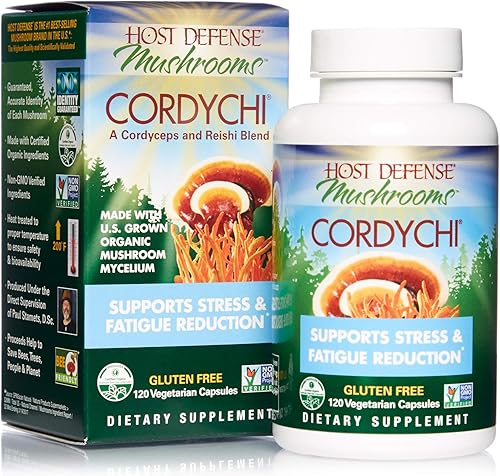 Host Defense CordyChi Cápsulas ayuda a reducir el estrés y la fatiga suplemento de hongos con Cordyceps y Reishi sin sabor 120