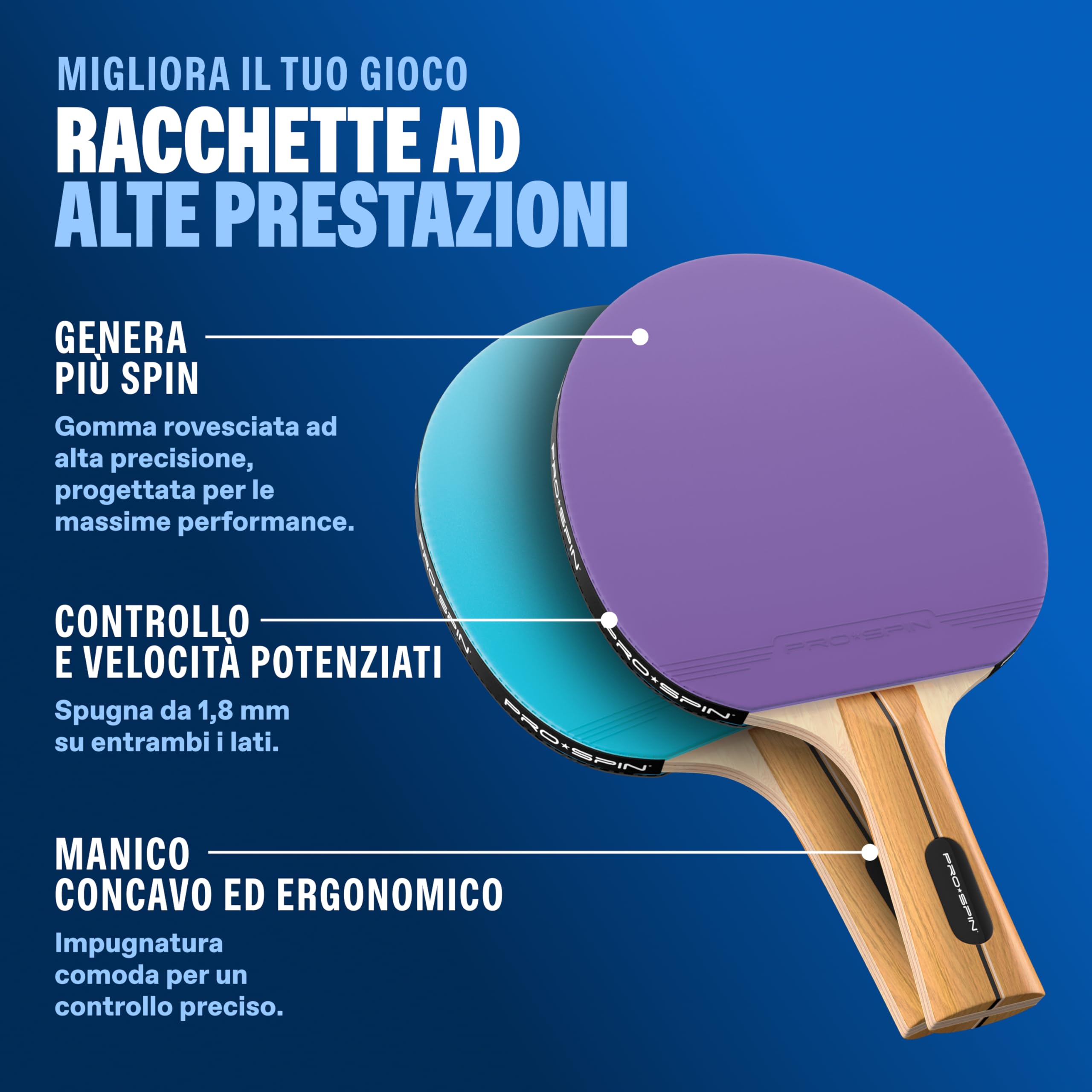 PRO-SPIN Set da Tavolo Portatile - Kit Premium con Rete Estensibile per Qualsiasi Tavolo, Racchette, Palline e Custodia per Ping Pong