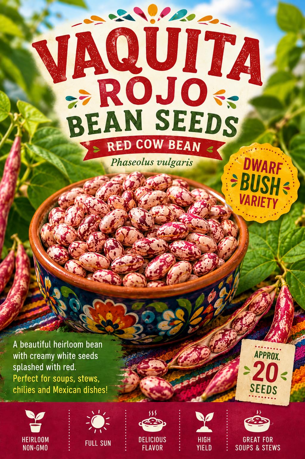 Vaquita Rojo Bean Seeds – Rare Red Cow Bean Variety for Growing | Heirloom Mexican Bean Seeds