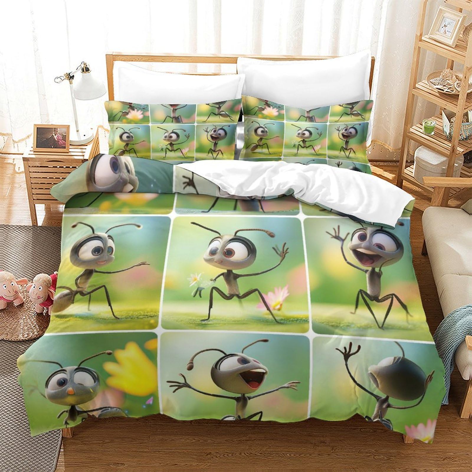 Housse de couette fourmis 3D 260x220 respirante et parure de lit microfibre douce super king size