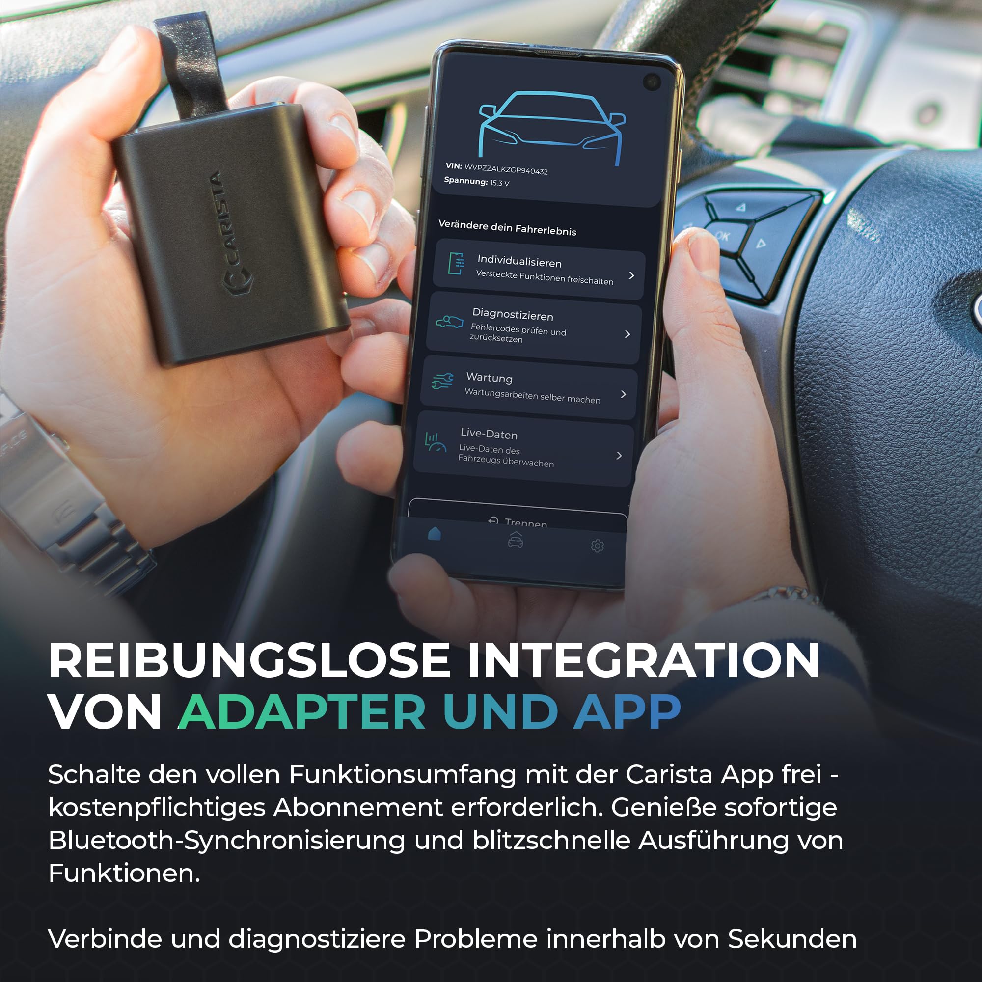 CARISTA EVO - OBD2 Diagnosegerät mit Live-Daten - OBD2 Bluetooth Adapter & Codiergerät für alle Marken (VW, Audi, BMW, Skoda, UVM) - OBDII Autoscanner (iOS & Android)