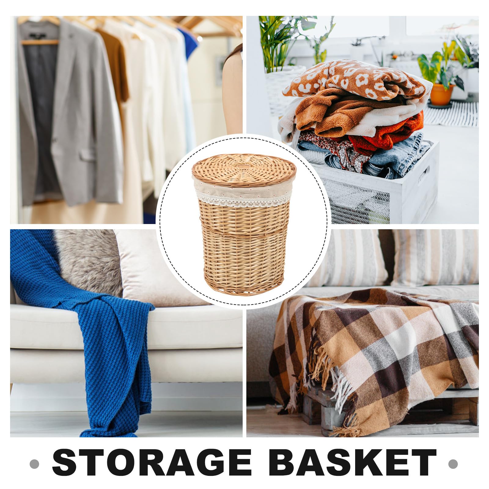 Cesta Portabiancheria Intrecciata Coperchio, Capiente, Vimini