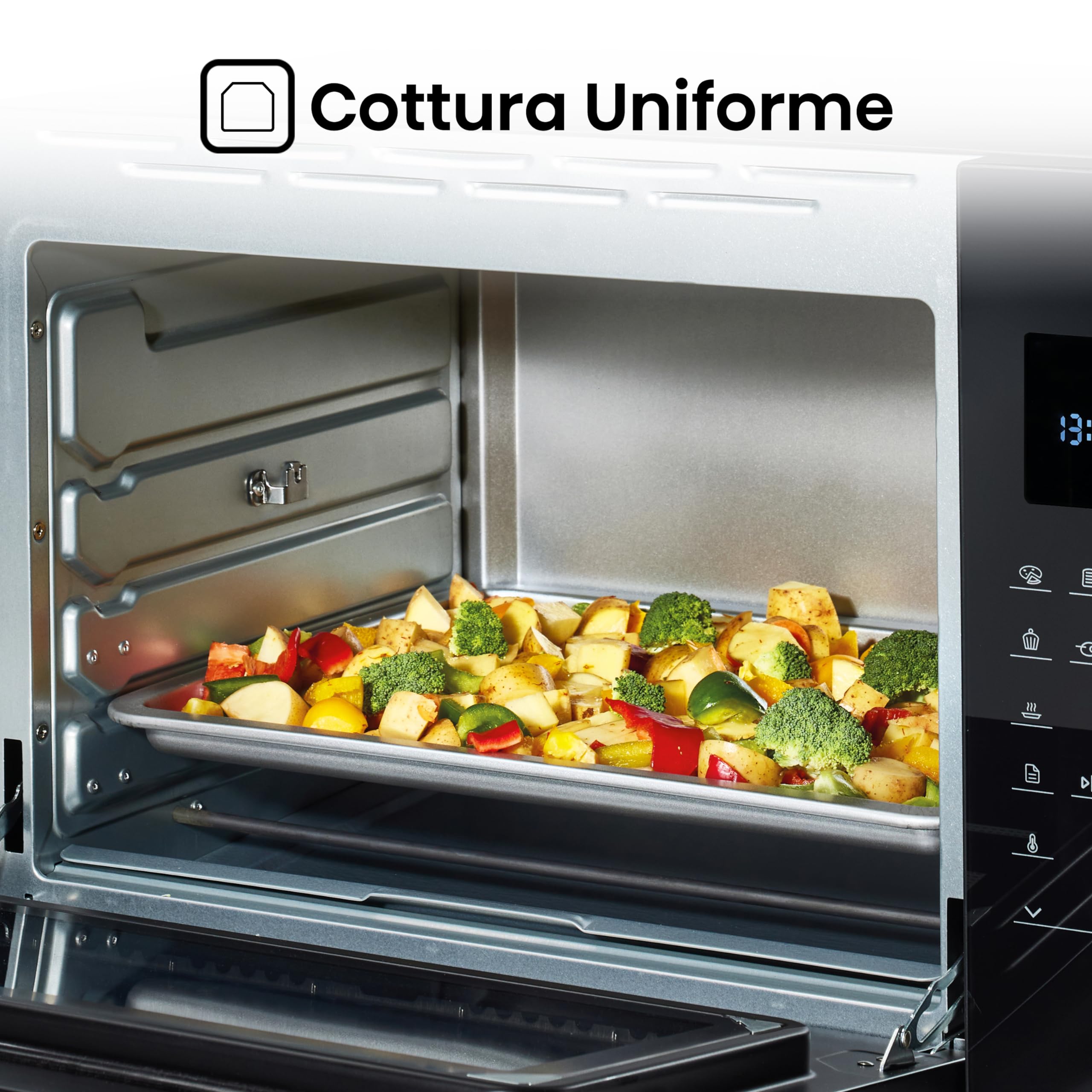 Hisense, HOM45D - Fornetto elettrico 45L, tre livelli di cottura a convezione, girarrosto, comandi touch, programmi automatici