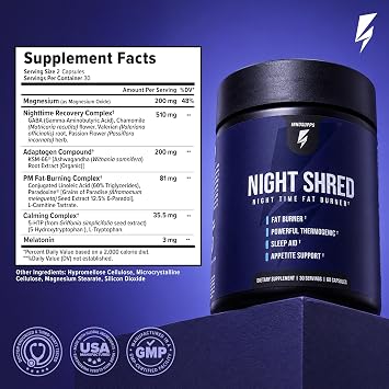 InnoSupps Night Shred - Night Time Fat Burner, Weight Loss, and Natural Sleep Support Ashwagandha, 5-HTP, CLA, Melatonin Appetite Suppressant Fat Burning 60 Vegetarian Capsule / 30 Day Supply