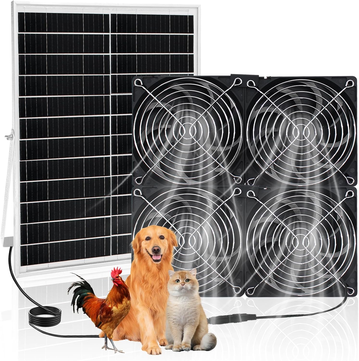20W Photo voltaic Powered Exhaust Fan with 4 Waterproof Followers 5-inch for Outdoors Yard Rooster Coops, Greenhouses, Doghouse Air Circulation with 11.5 FT On/Off Swap Twine
