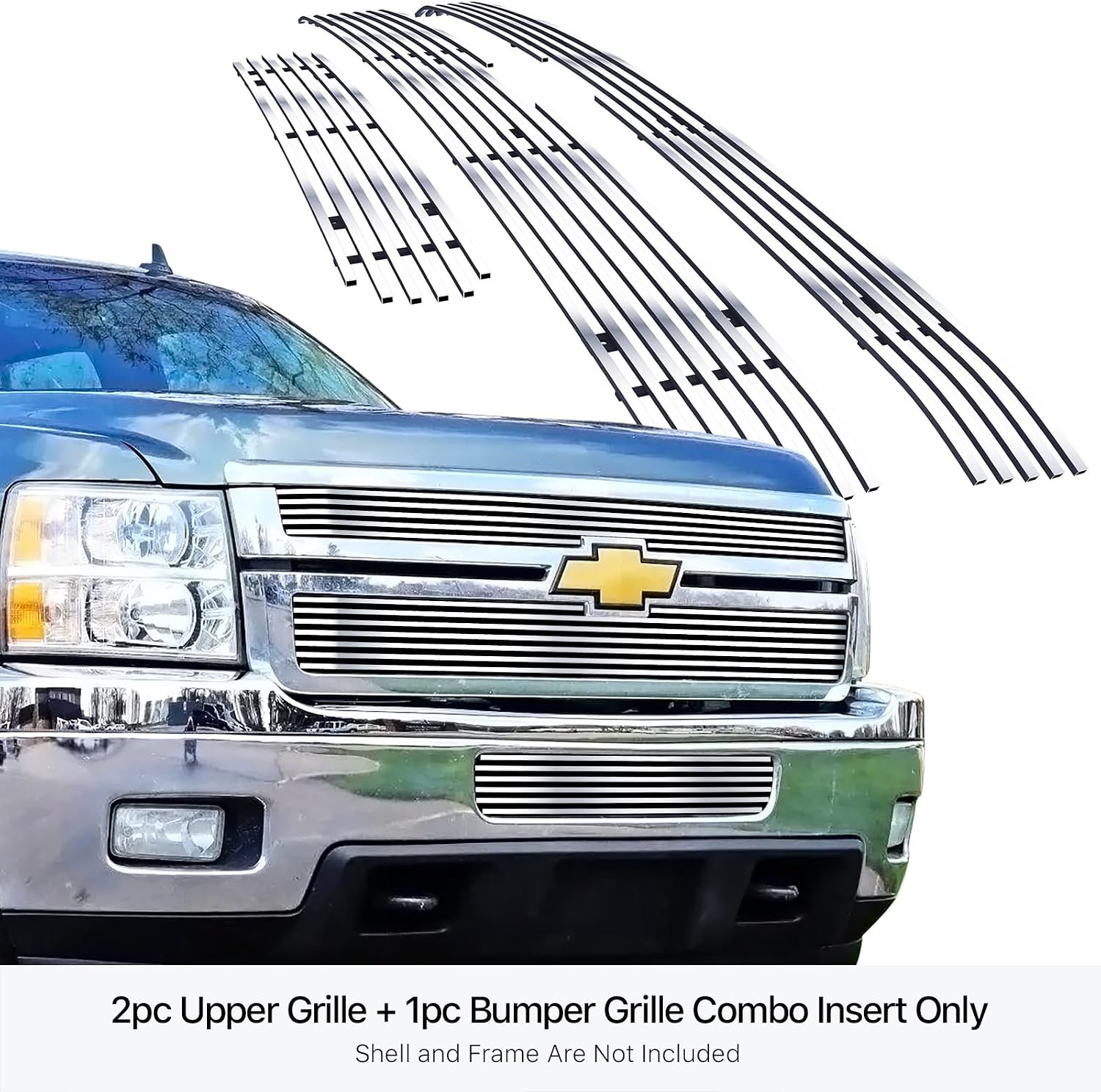 APS Compatible with Chevy Silverado 2500 HD 3500 HD 2011-2014 Main Upper Lower Bumper Stainless Steel SS Chrome Billet Front Grill Grille Insert Combo C61031A