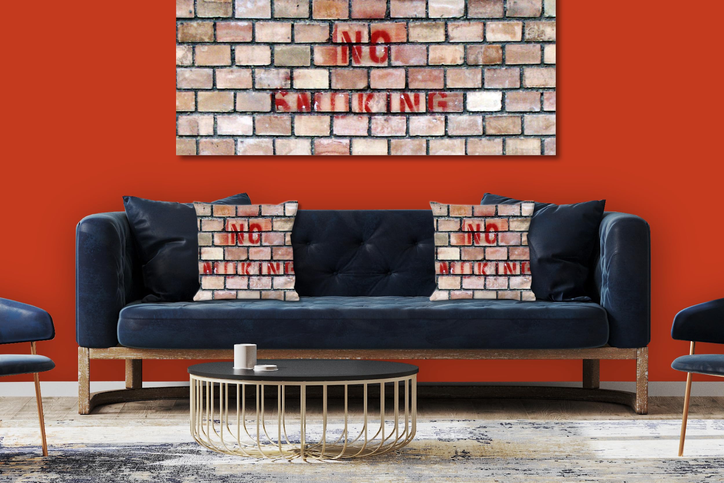 No Smoking - Foto-Kissen-Hülle Set (2 STK.) 40 x 40 cm | Kissen-Bezüge - passend zu Wandbild - Deko-Kissen - Wand Ziegel Graffiti Schrift