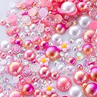 Vista 38 de 60g de perlas blancas de parte trasera plana con diamantes de imitación para manualidades, tamaño mixto de 3mm-10mm, color AB, redondas, mitad