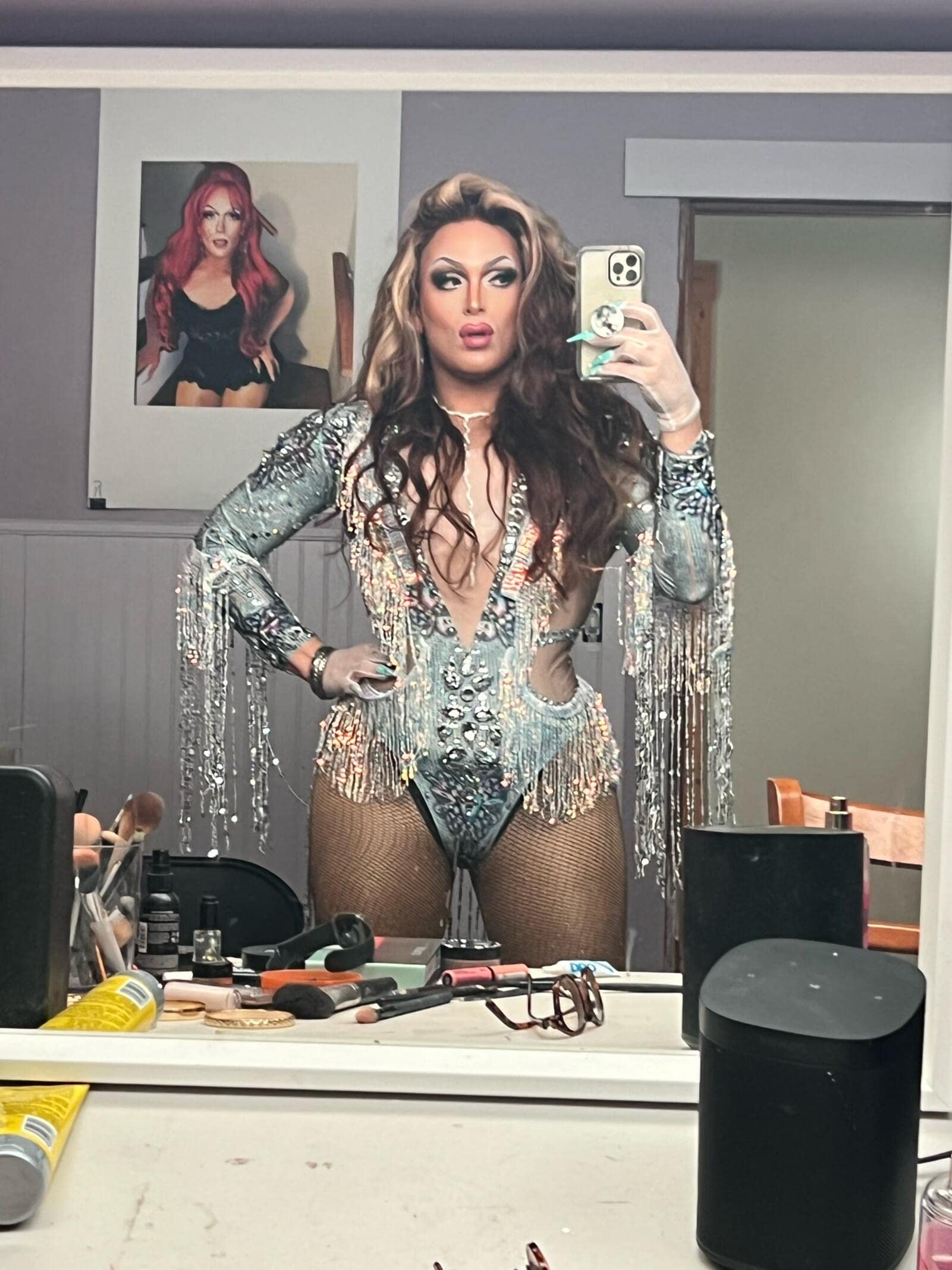 Silberner Glitzer-Strass-Drag Queen-Body für Frauen, sexy Pailletten-Kostüme, Fransen-Outfit, silber, Einheitsgröße