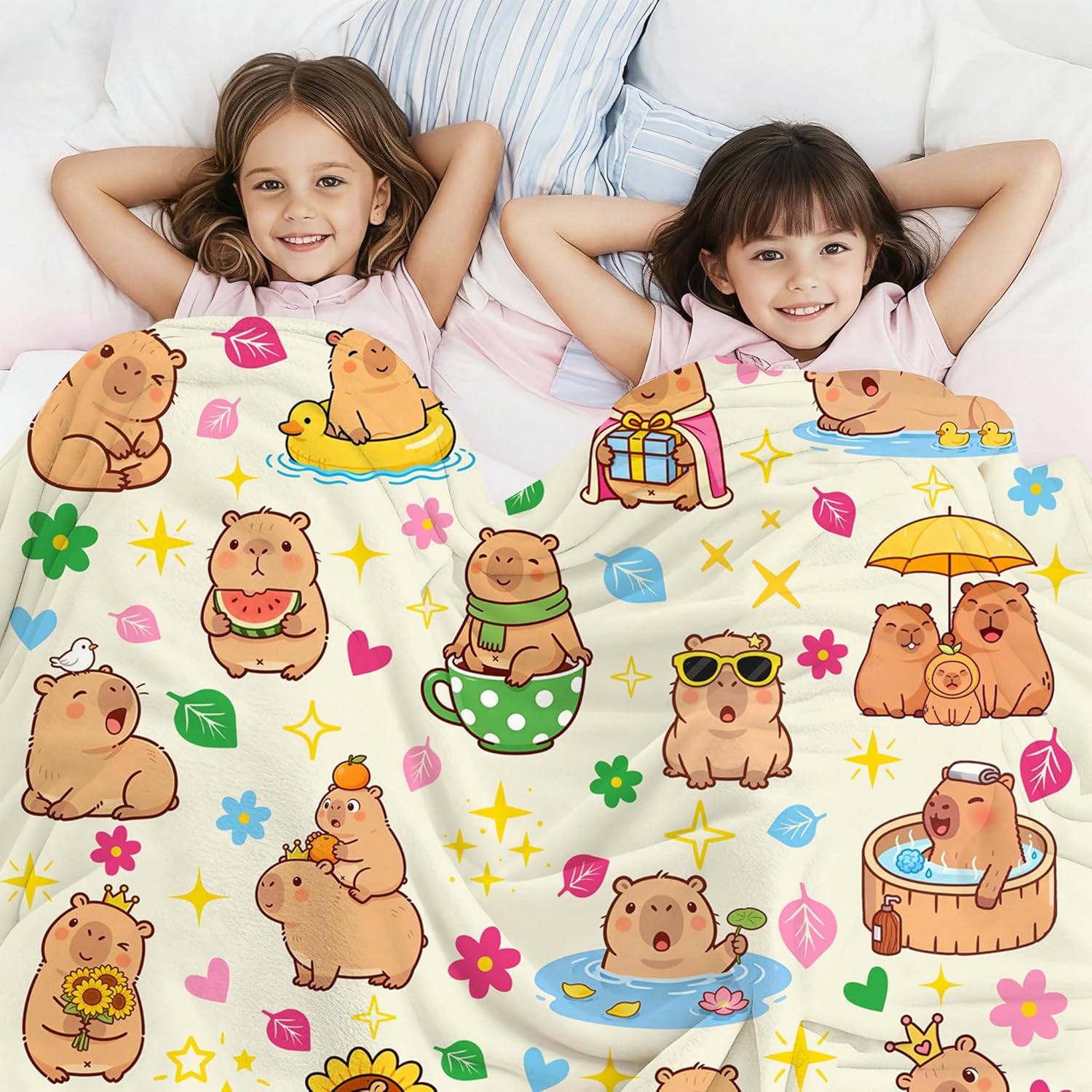 Capybara Blanket Soft Cozy Warm Flannel Throw Blankets Bedding Decor for Capybara Lovers Kids Girls Women Adult 80"x60"