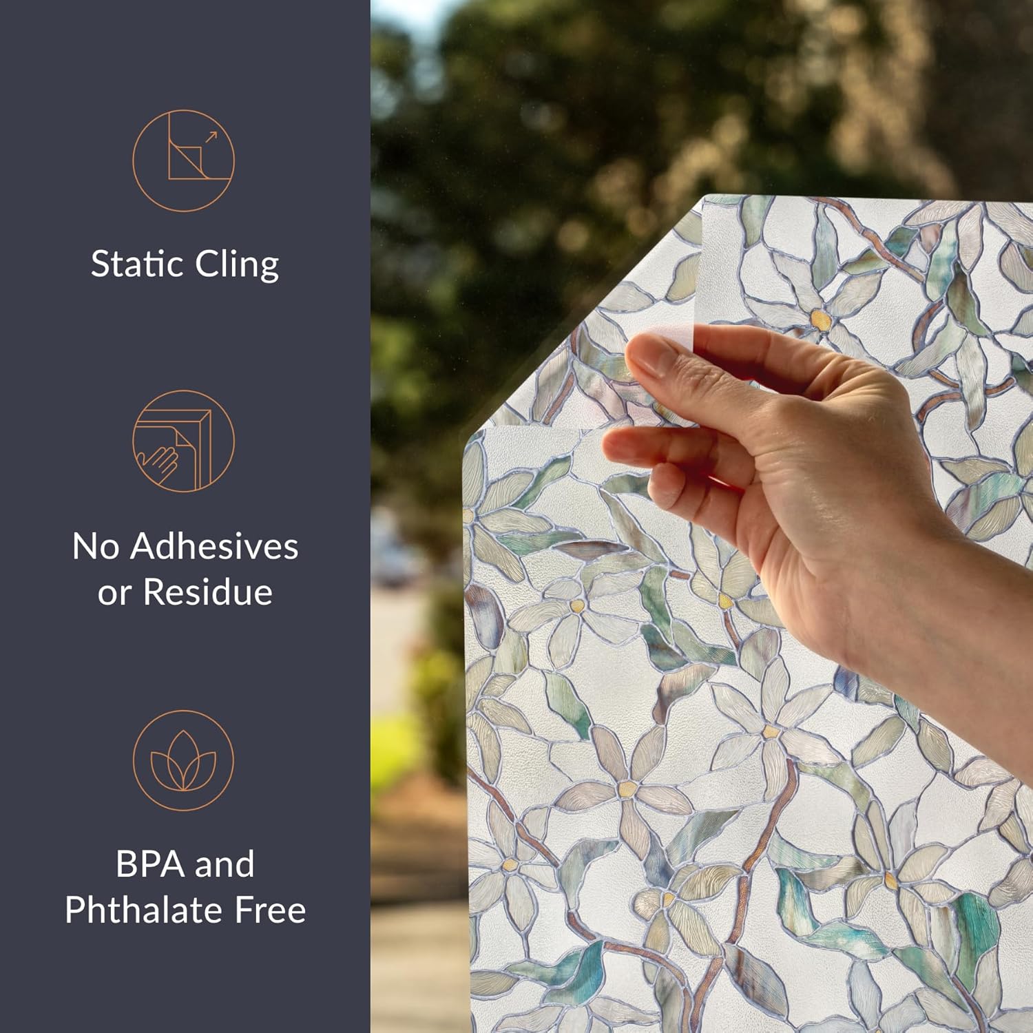 Artscape Jasmine | Privacy Window Film with Vibrant Colored Pattern | Non-Adhesive & UV Protection | Easy to Apply & Removable | 24 x 36 Inches | Made in USA