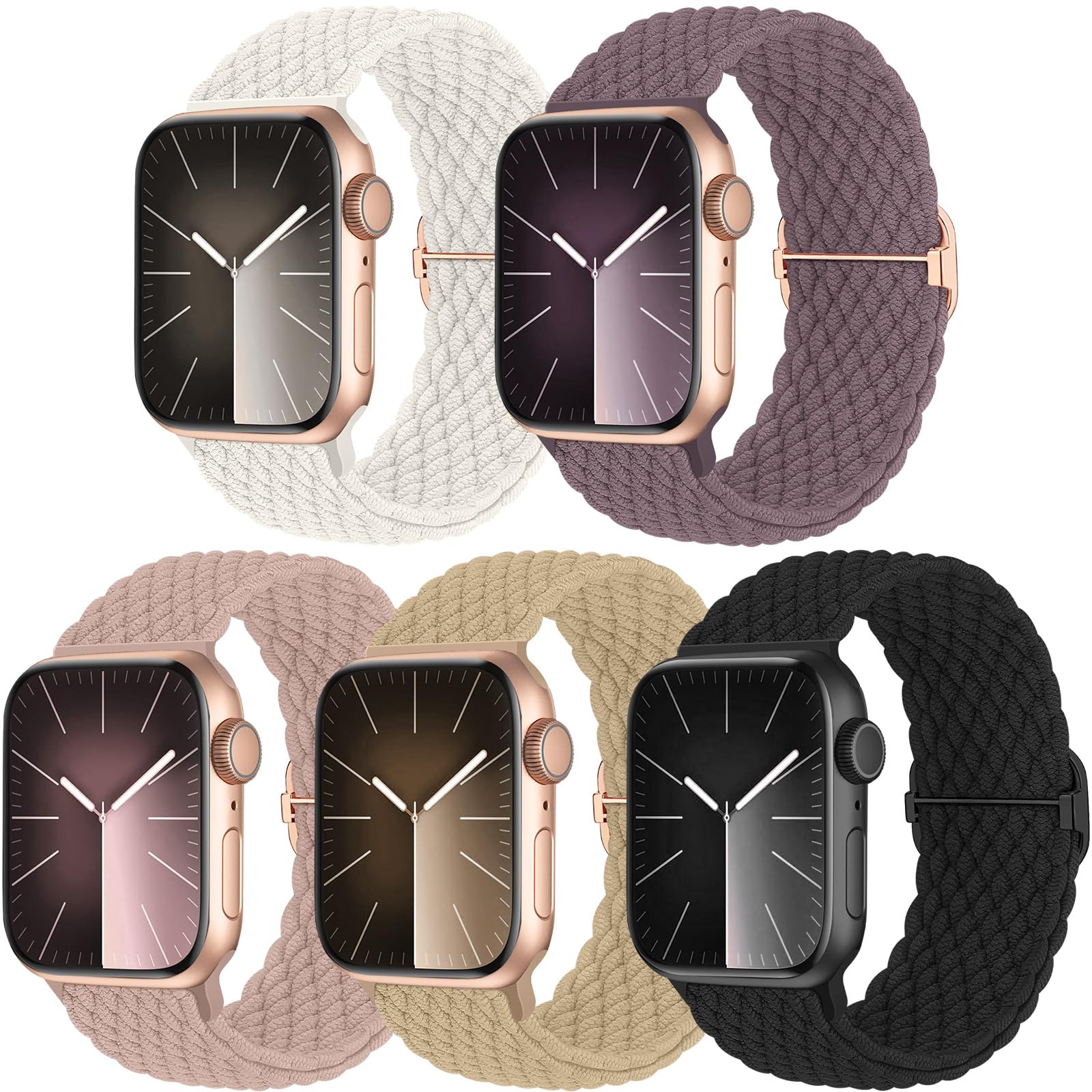 chinbersky 5 Pack Solo Loop Armband Kompatibel mit Apple Watch Armband 45mm 44mm 42mm 41mm 40mm 38mm,Verstellbares Dehnbare Nylon Sport Band für iWatch Ultra Series 11/10/9/8/7/6/5/4/3/2/1/SE