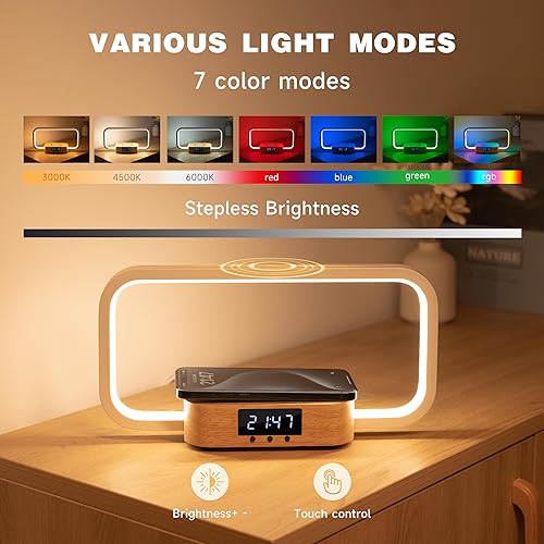 Miniatura 3 de AONTESS Lámpara de mesita de noche Cargador inalámbrico Lámpara de mesita de noche táctil con puerto USB  Lámpara de escritorio con luz LED moderna