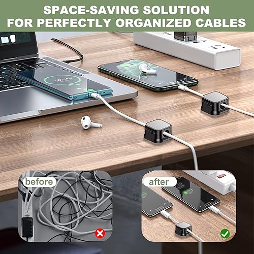 Miniatura 4 de Paquete de 8 organizadores de cables magnéticos, fuerte adhesivo para escritorio, gestión de clips magnéticos para cables, soporte de cable de