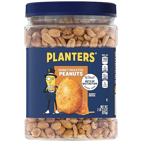 Planters - Maní tostado con miel, aperitivos dulces y salados, proteína vegetal, 34.5 onzas (2 tubos)