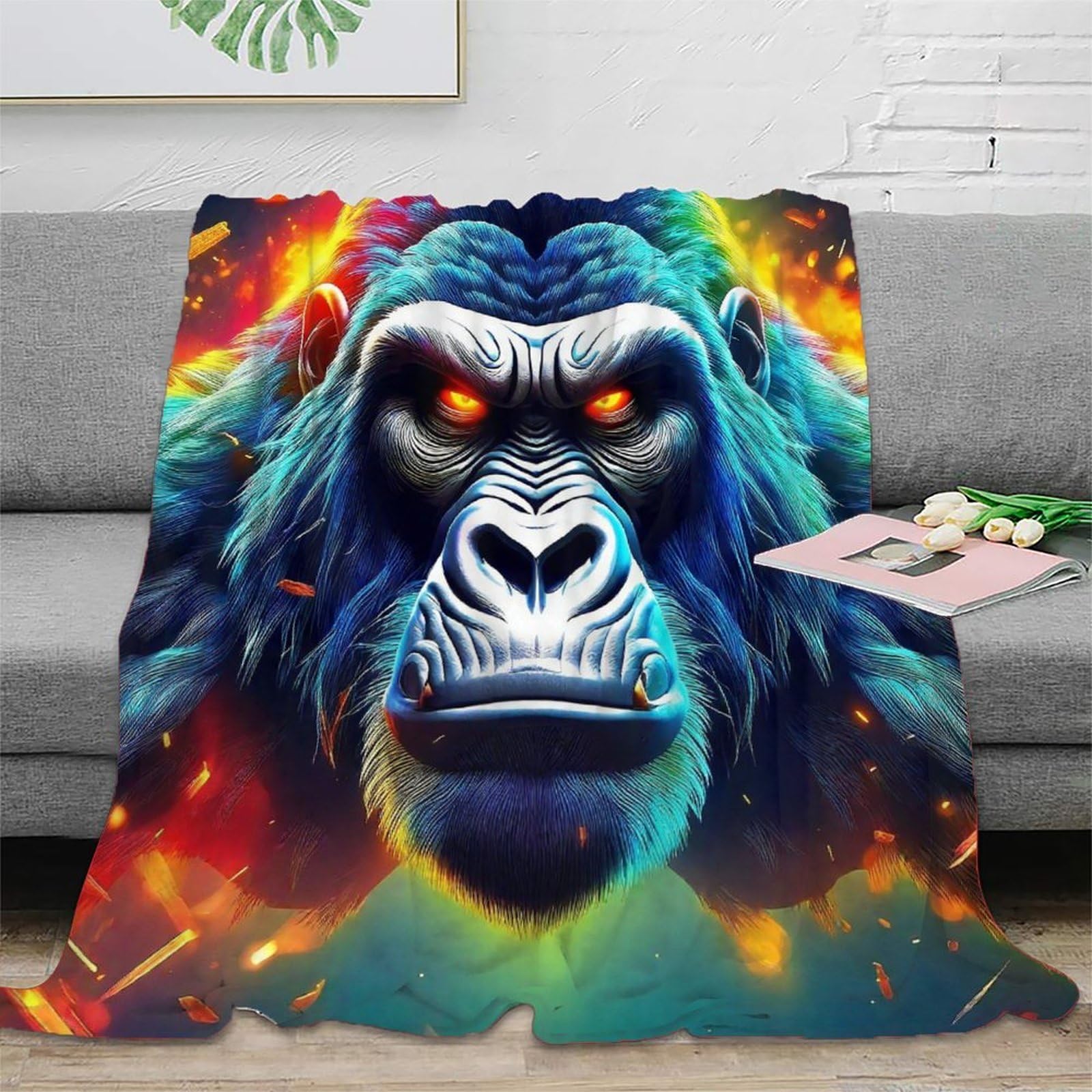 Couverture de lit gorille imprimée 3D microfibre pour éliminer les nuits froides