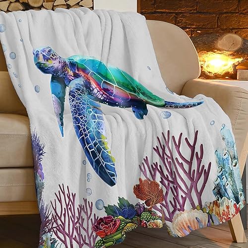 Miniatura 2 de Manta de tortuga marina, manta suave y acogedora de vellón de felpa cálida, para niñas, niños, adultos, mujeres, 40 x 50 pulgadas