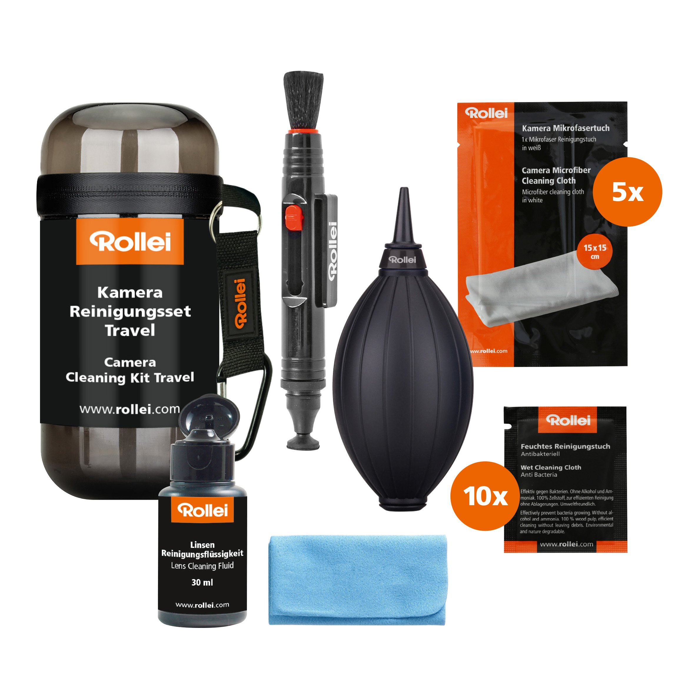 Rollei Compact Traveler No. 1 Carbonio Treppiede da Viaggio Ultraleggero & Camera Cleaning Kit Travel Kit di pulizia da viaggio per fotocamere, per la pulizia di obiettivi