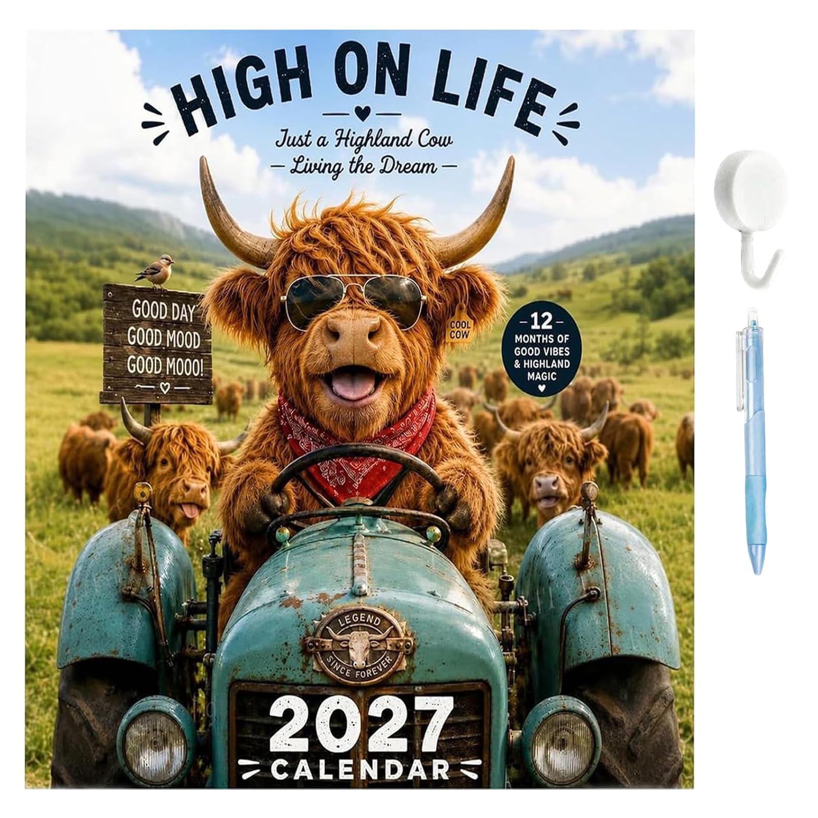 2027 Funny Highland Cow Wall Calendar A4 Hanging Calendar (B) — image 1