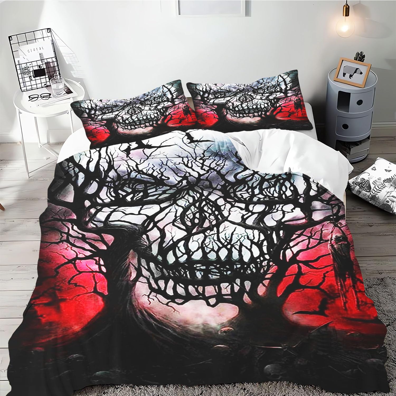 Smchwbc 9 Skull Bed Linen 135 X 200 Cm Skull Halloween Ghost Before Christmas Bed Linen Set Microfibre 3D Print Halloween Skull Duvet Cover Set For Teenagers (135 X 200 Cm, )