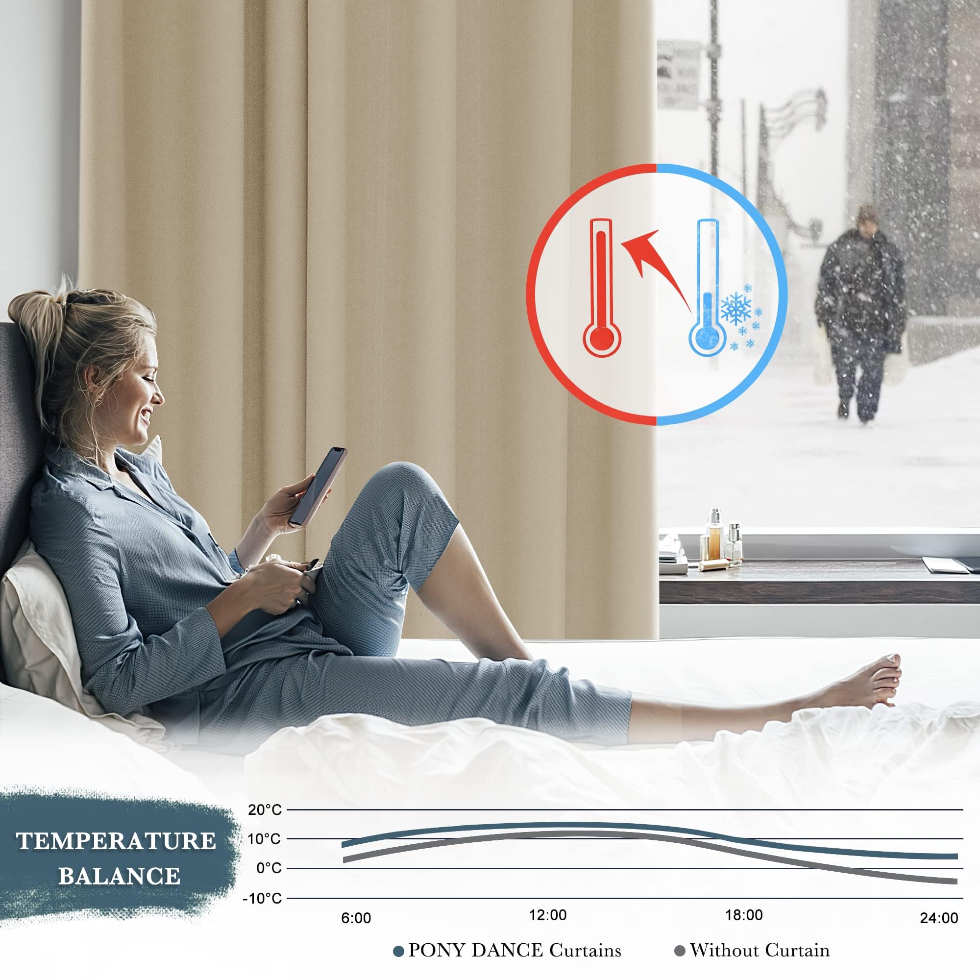 PONY DANCE Tenda Porta Interna per Salotto Eleganti Oscurante da Interno con Anelli Curtain per casa Soggiorno Moderne 1 Pannello L 140 x A 240 cm, Beige