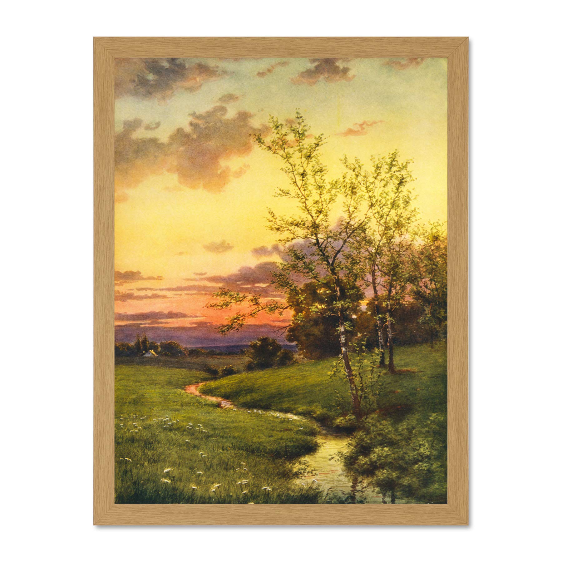 Wee Blue Coo Paintings Landscape Sunset Countryside Tree Art Large Framed Art Print Poster Wall Decor 18x24 inch
