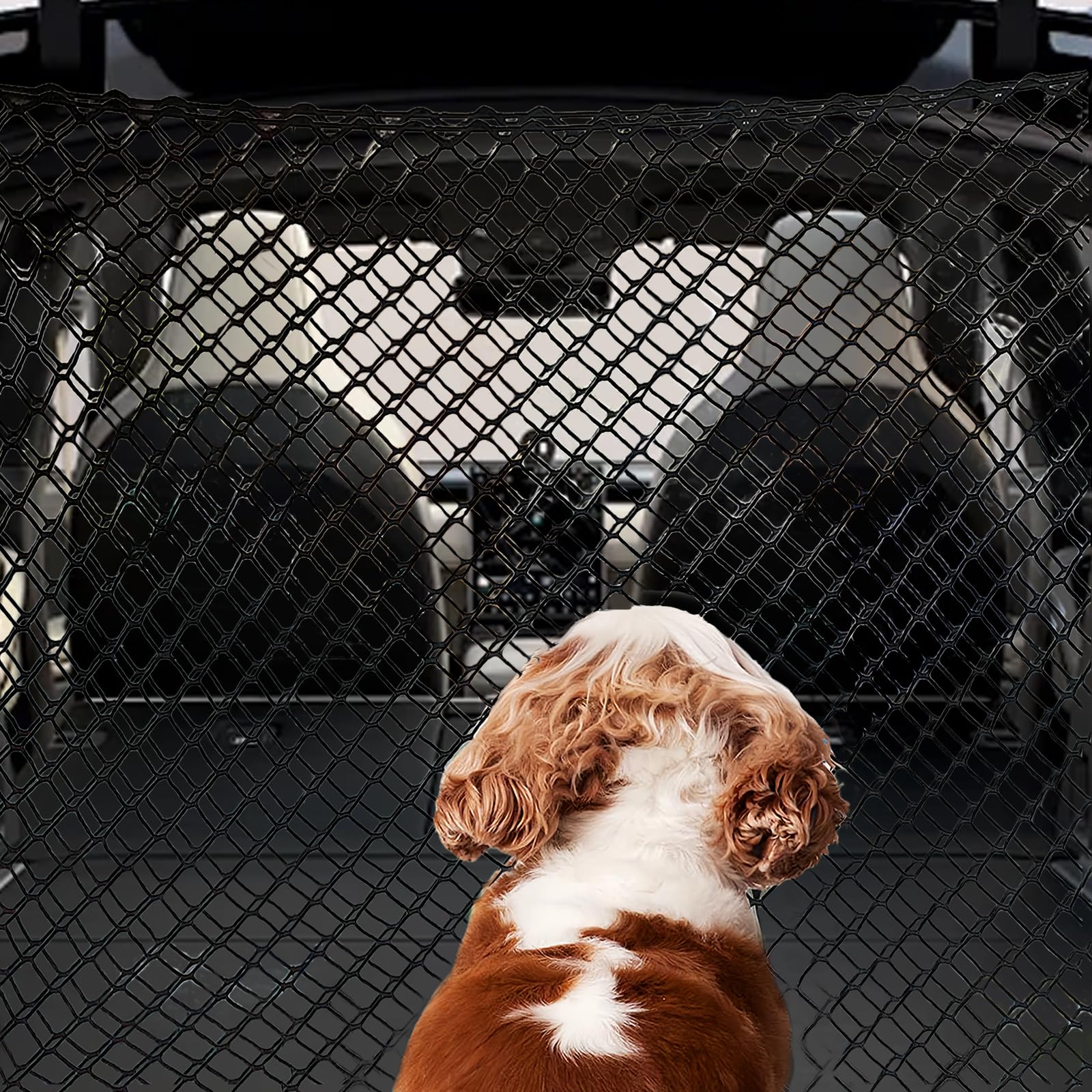 Sporgo Rete di Recinzione per Cani: Griglia per Auto e Bagagliaio, Barriera di Isolamento Auto Regolabile, Rete di Sicurezza per Cani, Griglia Divisoria per Bagagliaio per Cani con 4 Ganci, 120x90cm