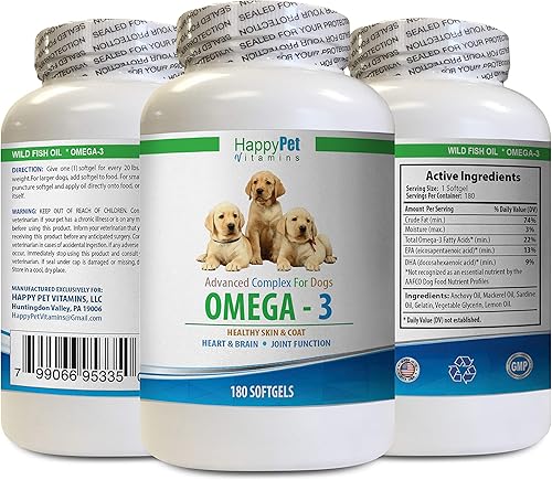 Dog Inflammation Relief - Dog Omega 3 - Healthy Skin Coat and Joints - Brain and Heart Health - Allergy Relief - Dog Omega 3 6 9-1 Bottle (180