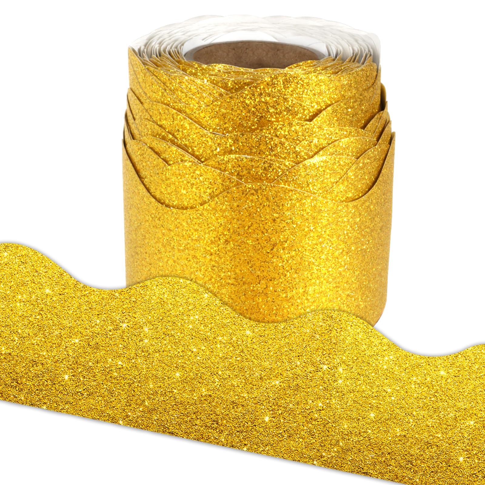 65.6Ft Gold Glitter Bulletin Board Border, Shiny Scalloped Bulletin Board Borders for Home Office School Classroom Chalkboard Wall Window Decor