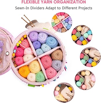 Canvas Yarn Storage Organizer with Removable Dividers, Crochet&Knitting Bag
