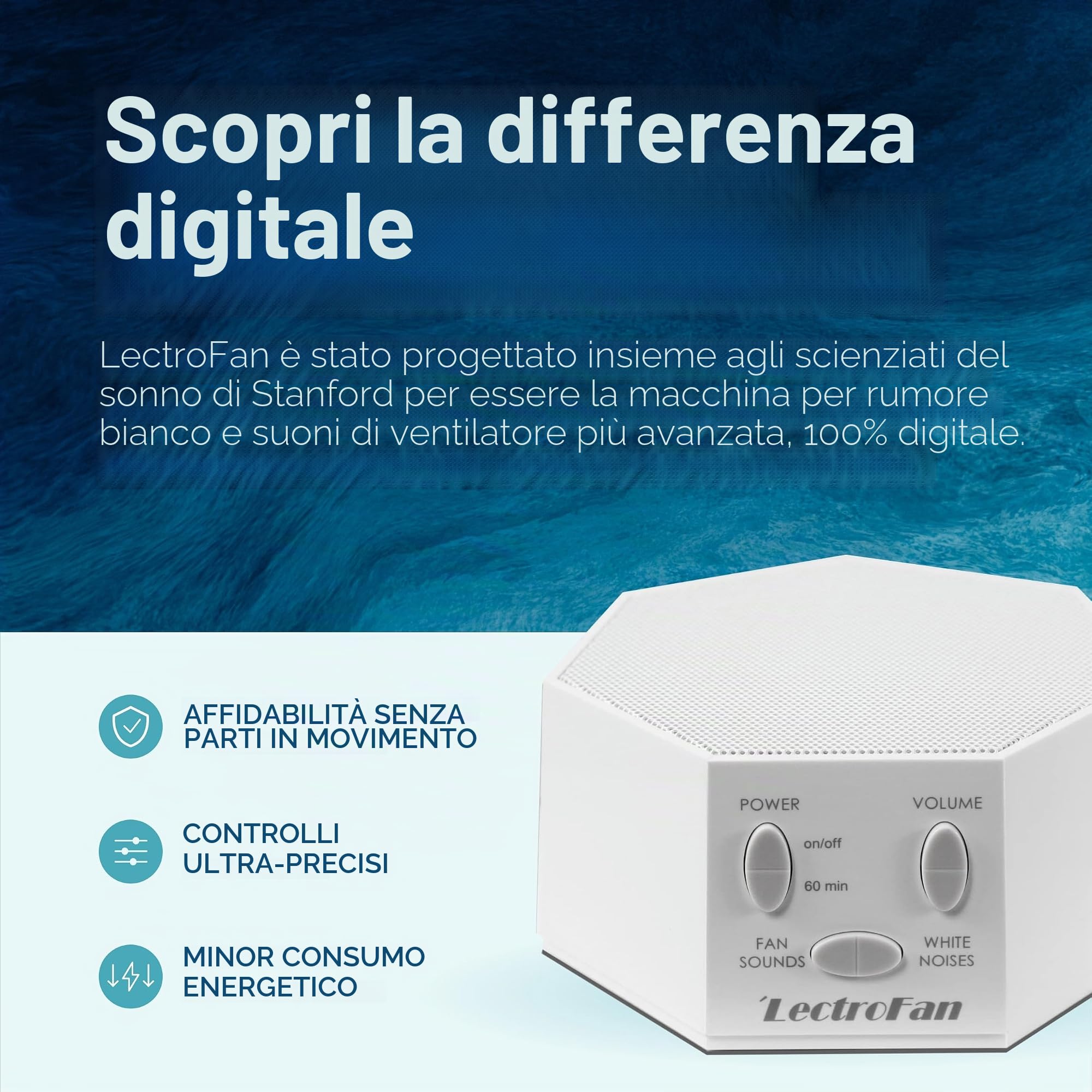 LectroFan ASM1007-G, Generatore di Suono Bianco con Suoni di Ventola e Timer (Bianco)