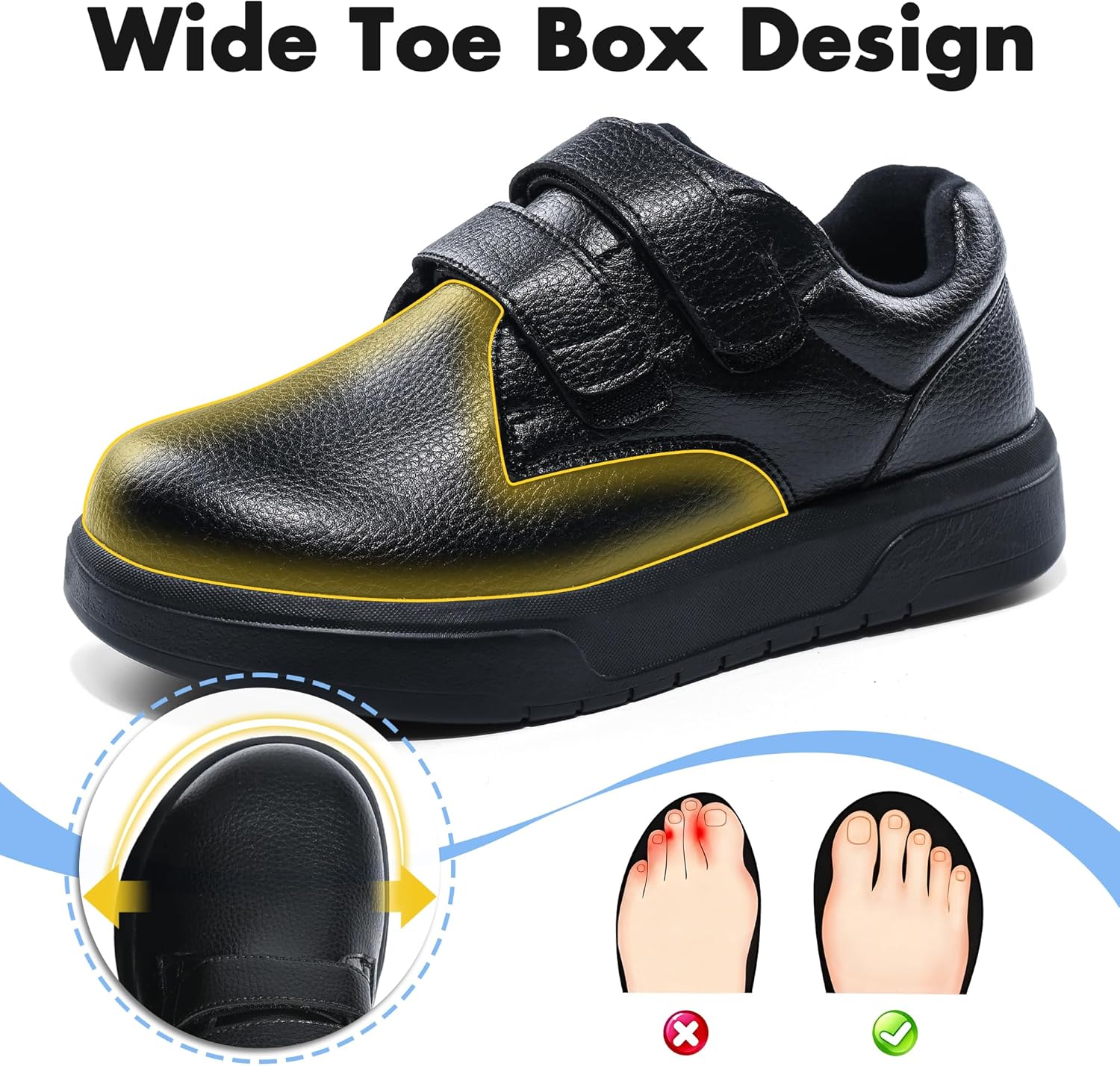 Flexwin Extra Wide Diabetic Shoes for Men, Adjustable Velcro Shoes for Swollen Feet, Breathable Orthopedic Walking Shoes for Elderly & Neuropathy Relief - Image 3