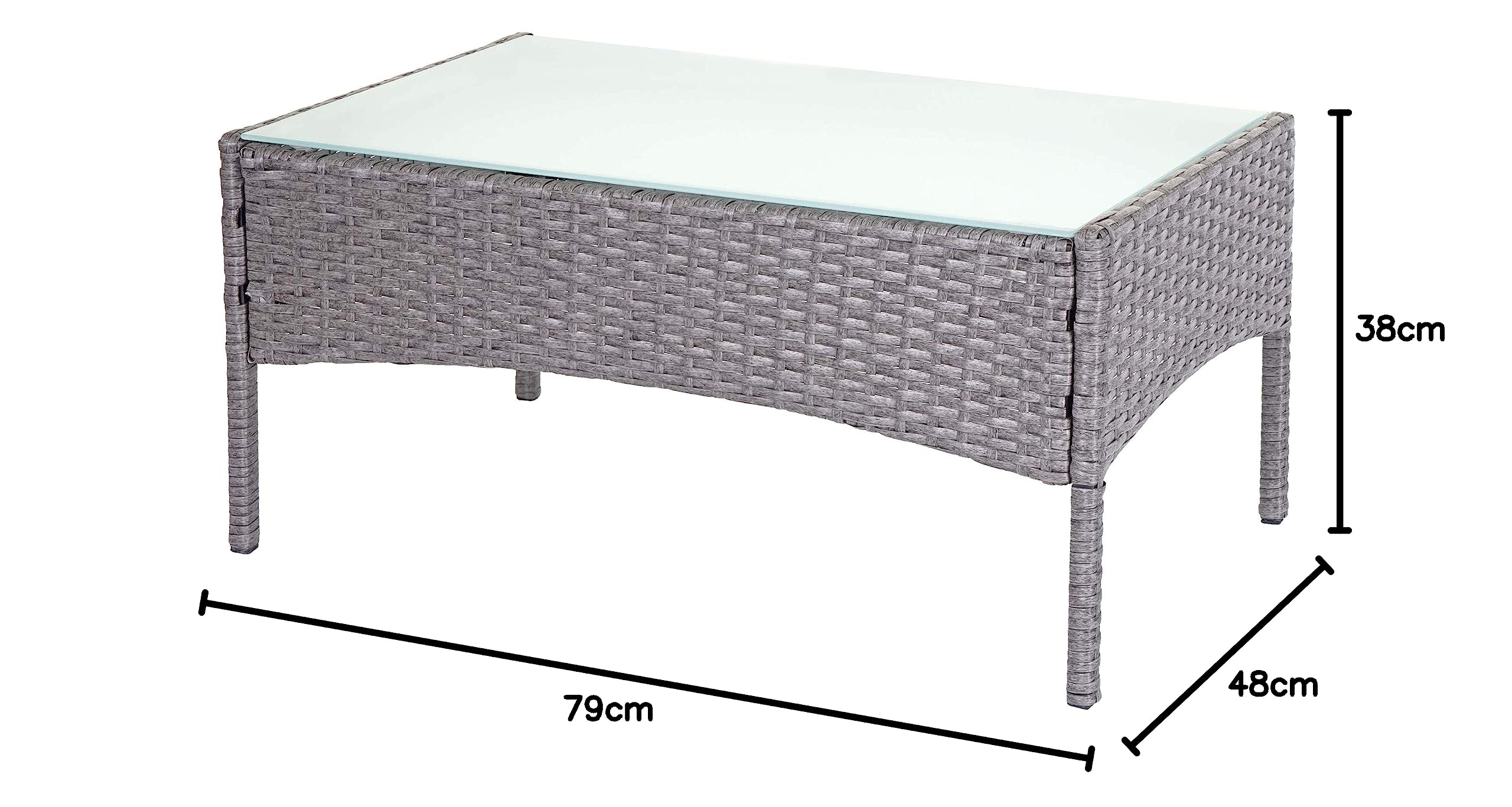 Mendler Poly-Rattan Gartentisch Halden-AM - grau | Beistelltisch, Tisch mit Glasplatte