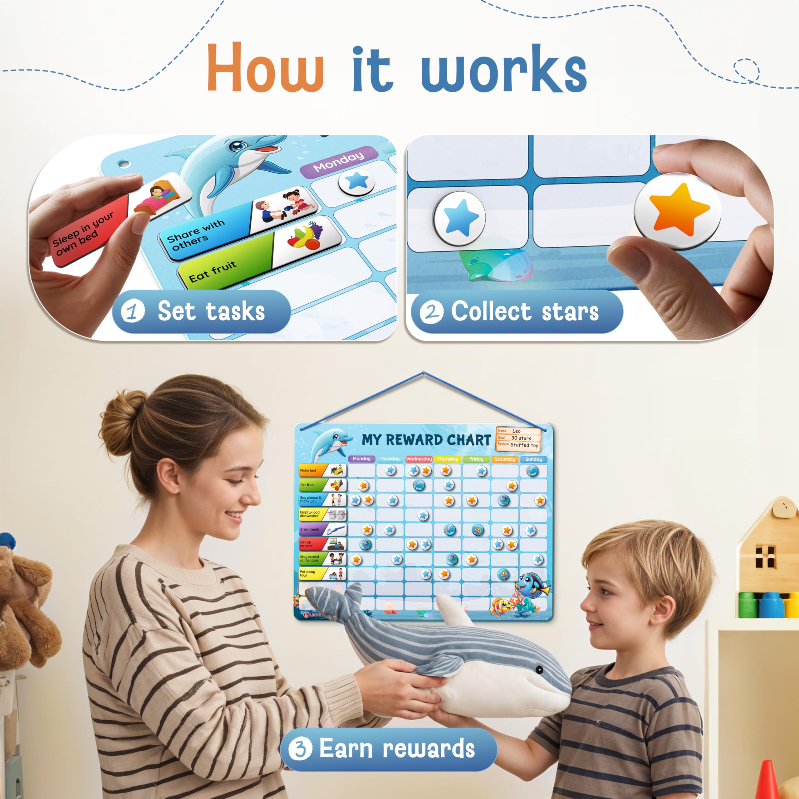 LIKARTO Magnetic Reward Chart for Children with 280 Magnets, Behaviour Chart for Children - Image 4