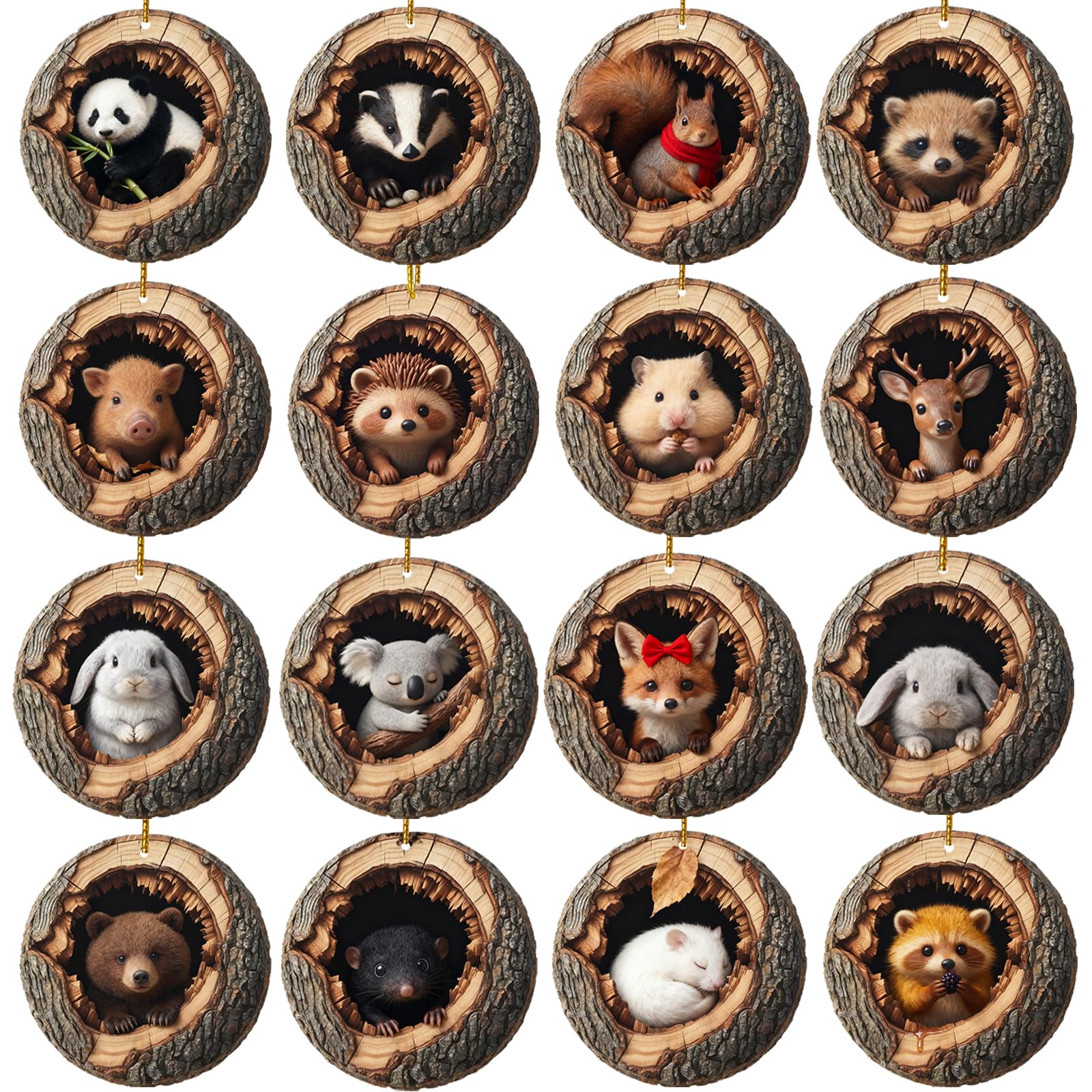 Animal Christmas Ornament 2D Flat Acrylic Forest Animal Decoration for Christmas Trees Hanging Decoration Gift (16pcsA)