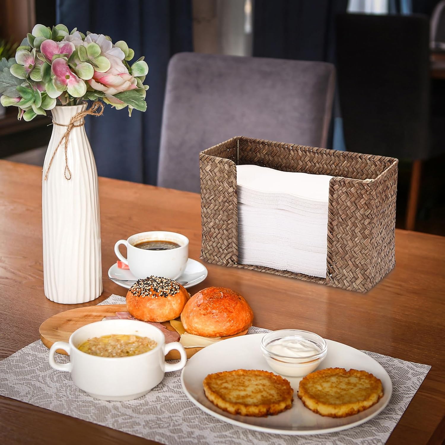 Sumnacon Folded Paper Towel Holder Wicker Countertop Paper Towels Dispenser for Bathroom Toilet Kitchen Restaurant, Farmhouse Woven Napkin Holder Organizer for Multifold C-Fold, Trifold Hand Towels - Image 6