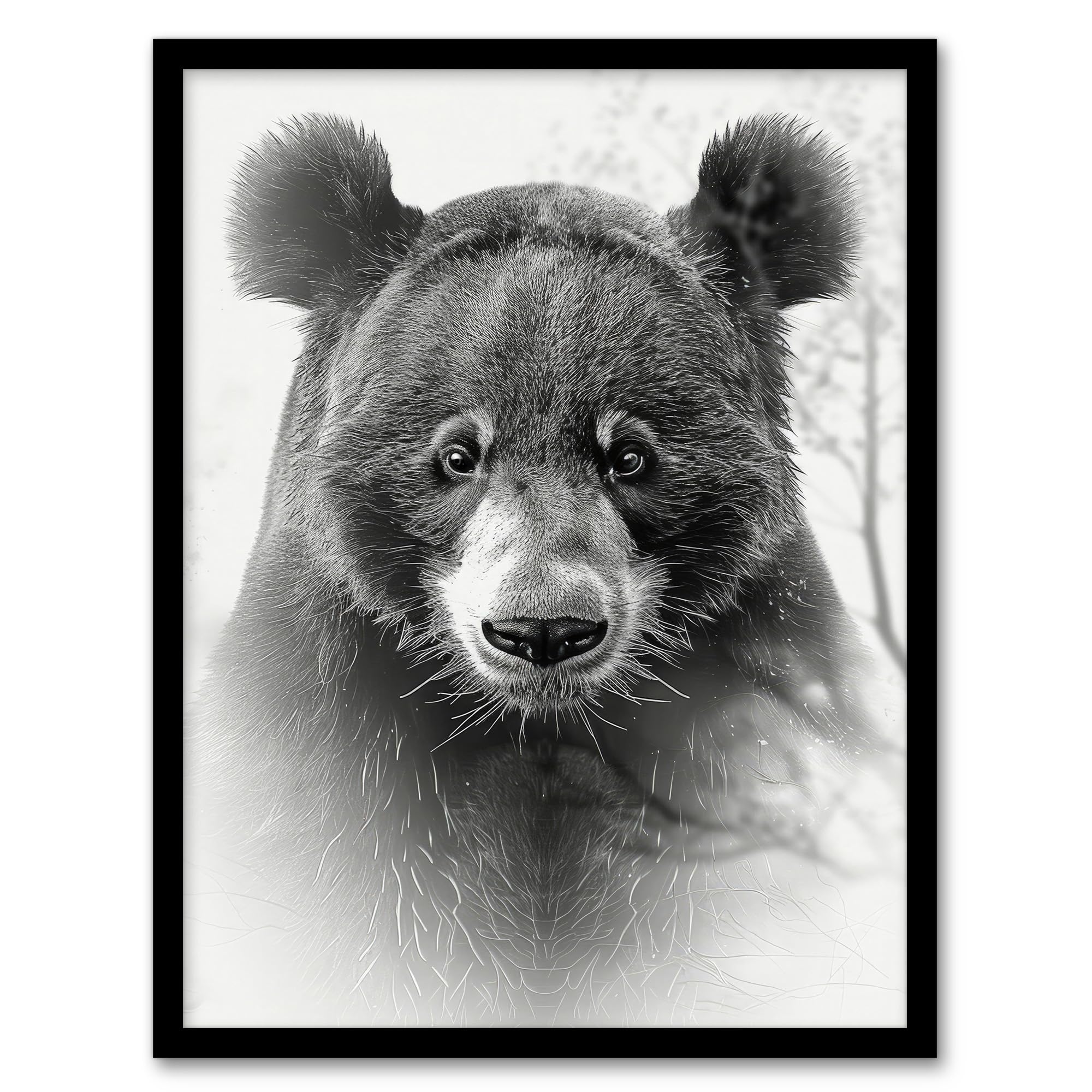 Artery8 Bear Portrait Pencil Drawing Animal Lover Realistic For Living Room Artwork Framed Wall Art Print A4
