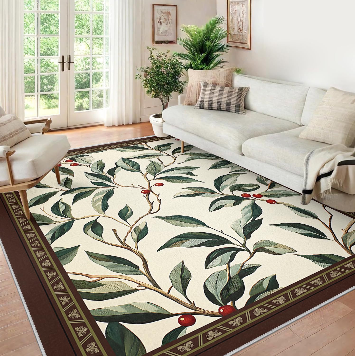100x150 Tapis Feuilles botaniques Design Moderne Lavable