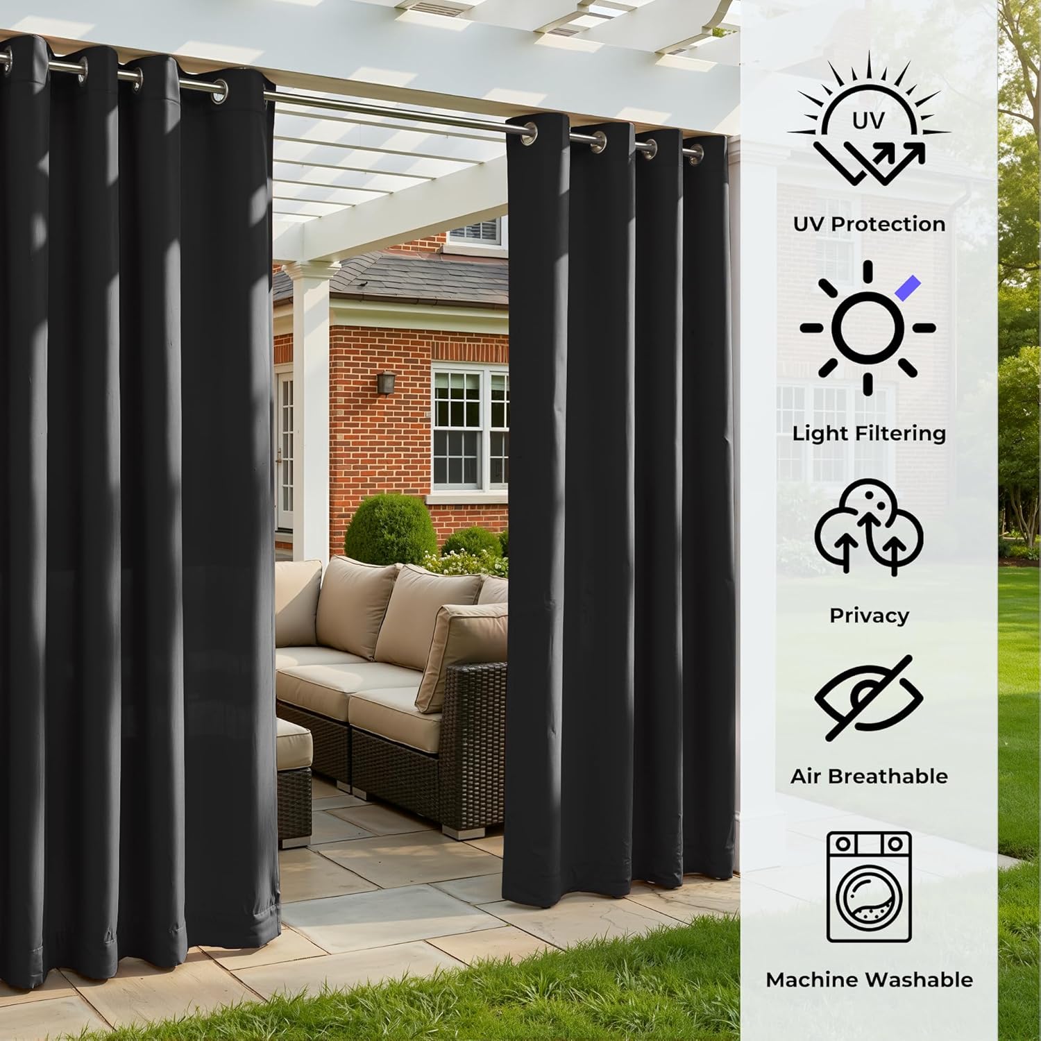 Set of 4 Outdoor Curtains for Patio Waterproof, Grommet Privacy Panels for Porch, Pergola & Gazebo, Light Filtering, Weatherproof, 54W x 84L Inches, Black