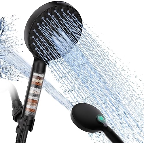 SR SUN RISE Filtered Shower Head with Handheld, High Pressure 9 Spray Mode Matte Black Showerhead with Filters, detachable shower head,Water Softener Filters Beads for Hard Water - Remove Chlorine