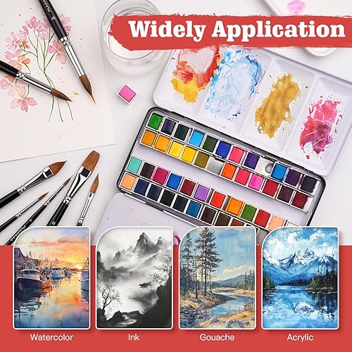 Miniatura 7 de Fuumuui - Juego de 7 pinceles de acuarela Sable con aguja extendida, punta redonda, plana, daga, lengua de gato para acuarela, acrílico, gouache,