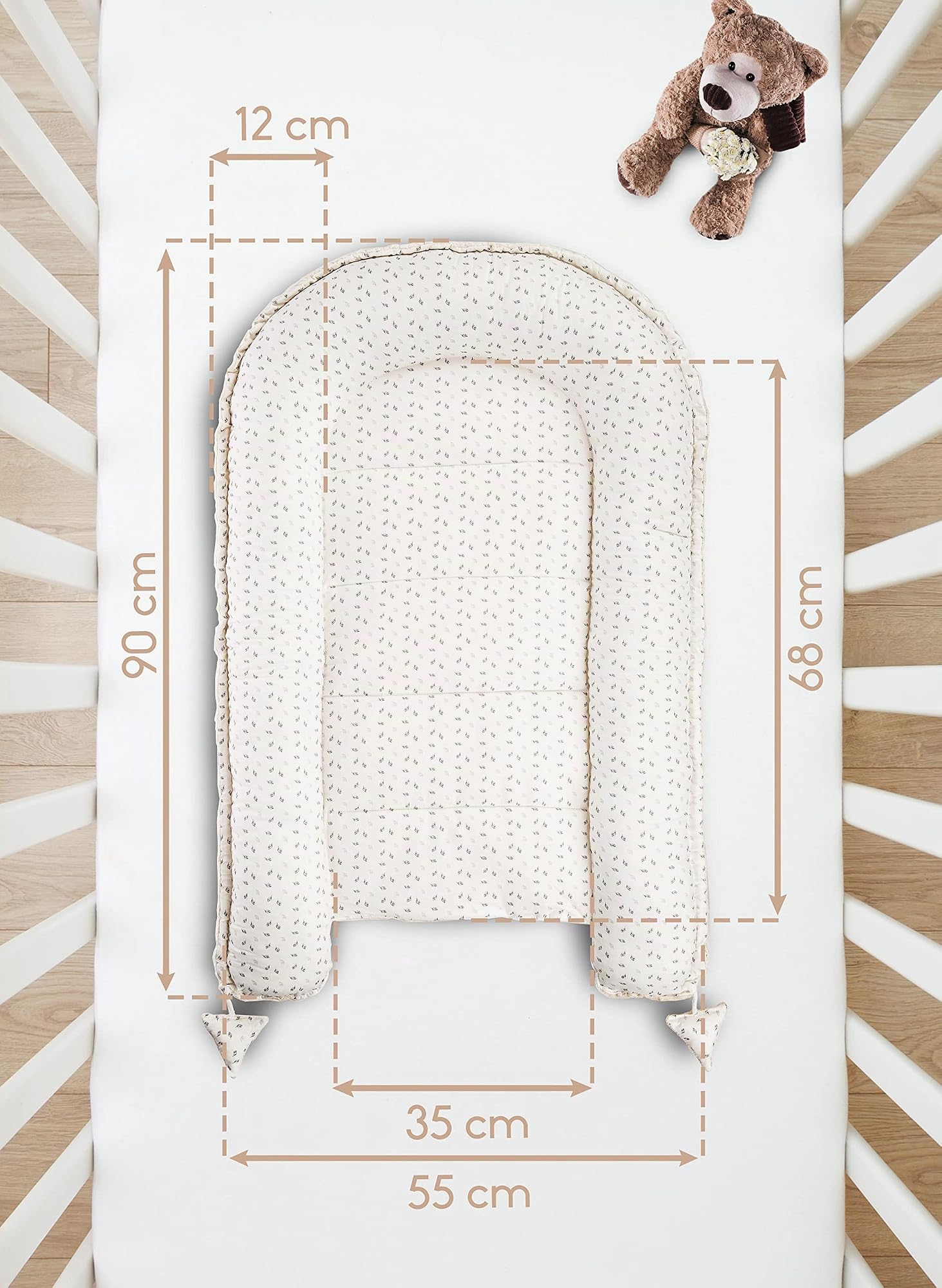PIMKO Minky réducteur de Lit bébé 2 côtés bébé Cocon Baby Nest Nourrissons cocons pour lit pour Nouveau-né Nid de bébé Beige Minky