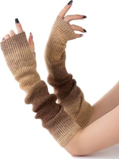 Wool Blend Fingerless Gloves for Women, Long Arm Warmers with Thumb Hole