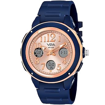 V2A Analog Digital 5ATM Waterproof Fashion Sports Watch with Alarm Stopwatch for Women and Girls (Blue Color Dial and Strap)