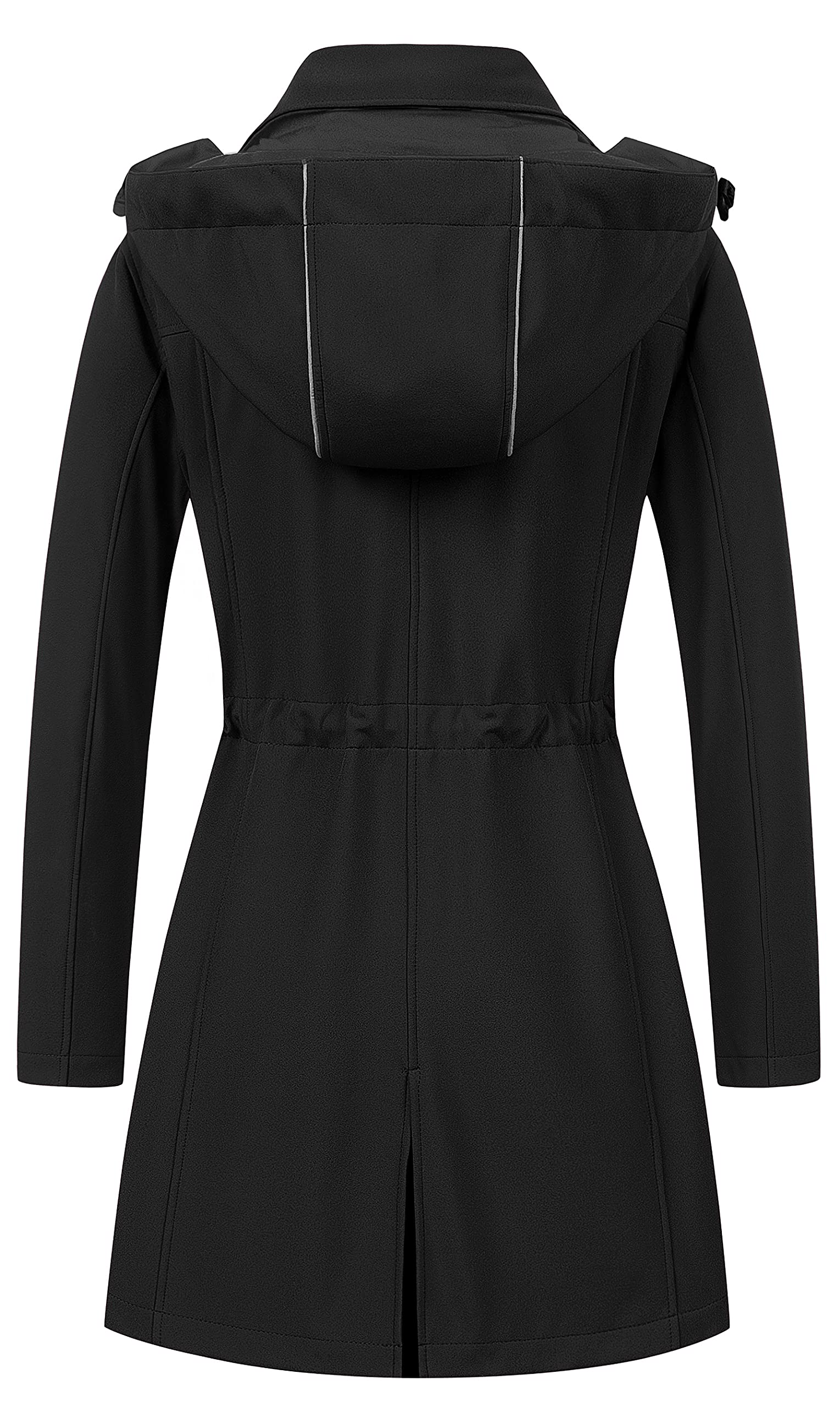 CREATMO US Damen Leichte Wasserdichte Lange Softshell Taktische Jacke Fleece Gefüttert Windbreaker, schwarz, Small