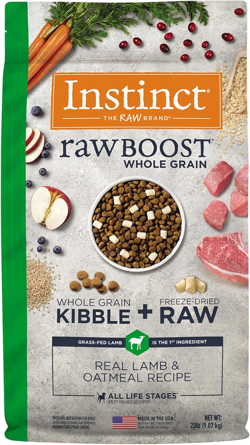 Instinct RawBoost, Natural Dry Dog Food with FreshDried Raw, Whole Grain Recipe - Real Lamb & Oatmeal, 20 lb. Bag