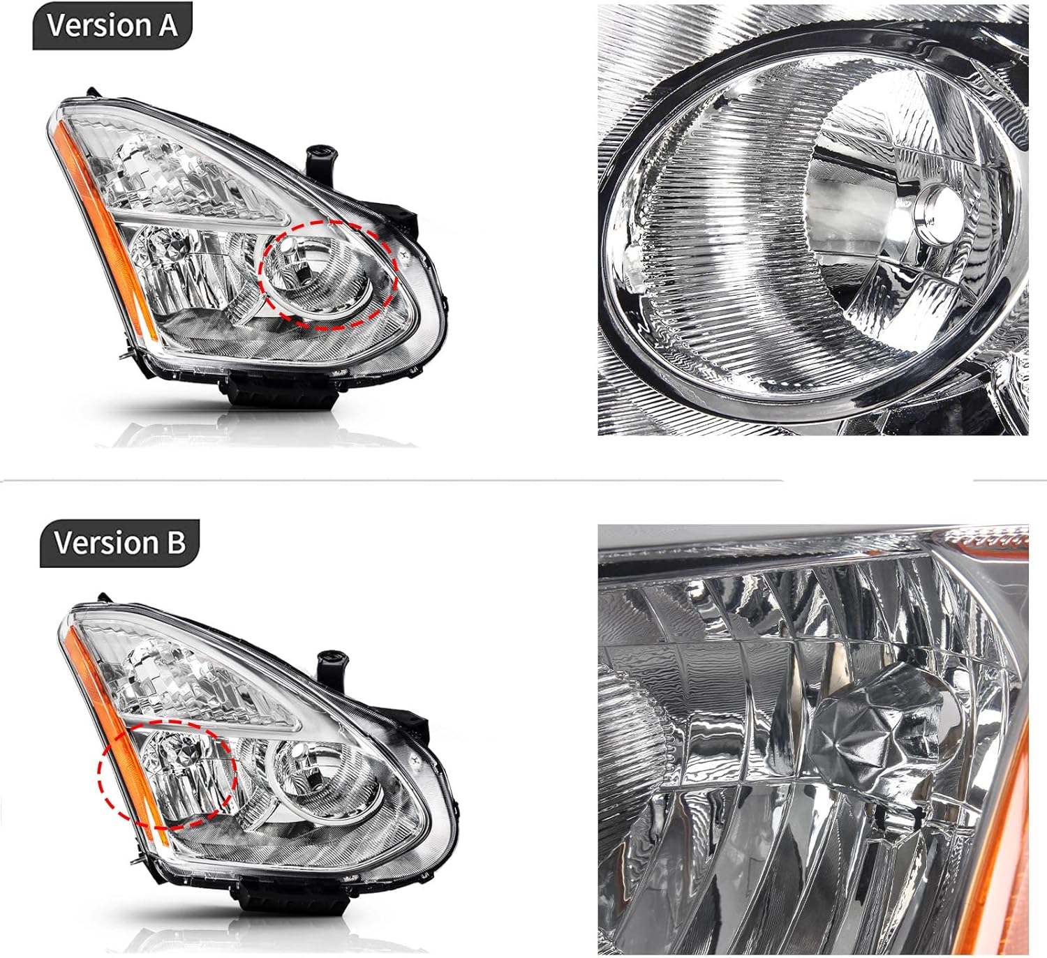Headlights Assembly for 2008 2009 2010 2011 2012 2013 Nissan Rogue, 2014-2015 Nissan Rogue Select Headlight Headlamp Pair, Chrome Housing Amber Corner