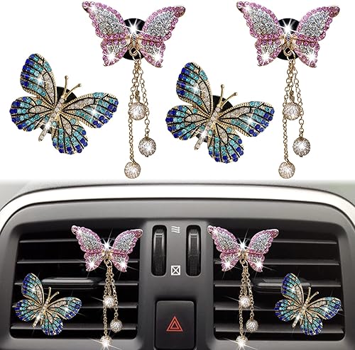 Clips de ventilación con diseño de mariposa brillante, 4 piezas de ambientadores de aire para automóvil, clips de ventilación para difusor de