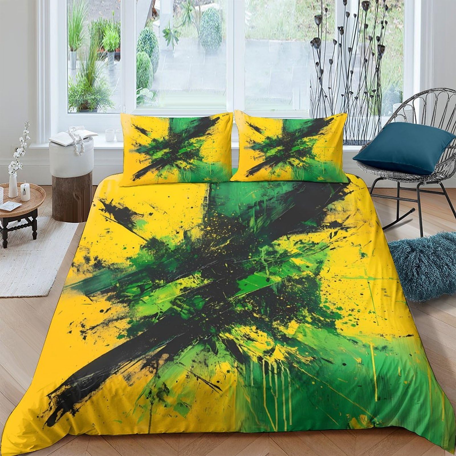 Ctjqhvkz Style-3 3D Printed Yellow Green Abstract Splash Fitted Sheet Microfiber Soft Mattress Cover For Bedroom Dorm Decor Single（135X200cm）