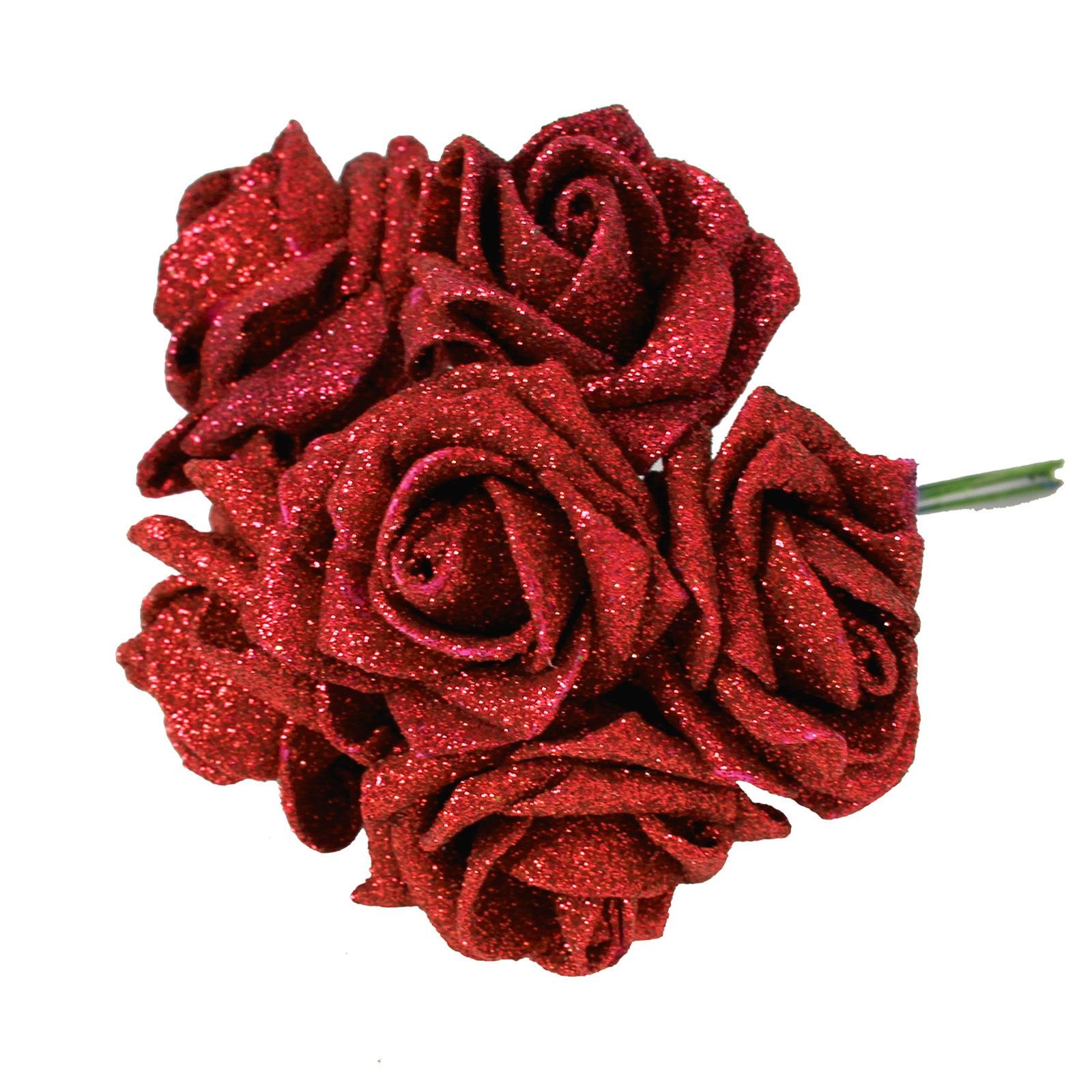Meena Supplies Red Full Glitte Foam Roses! Artificial Flowers Bling Glittery Shiny Fake Silk[Red]